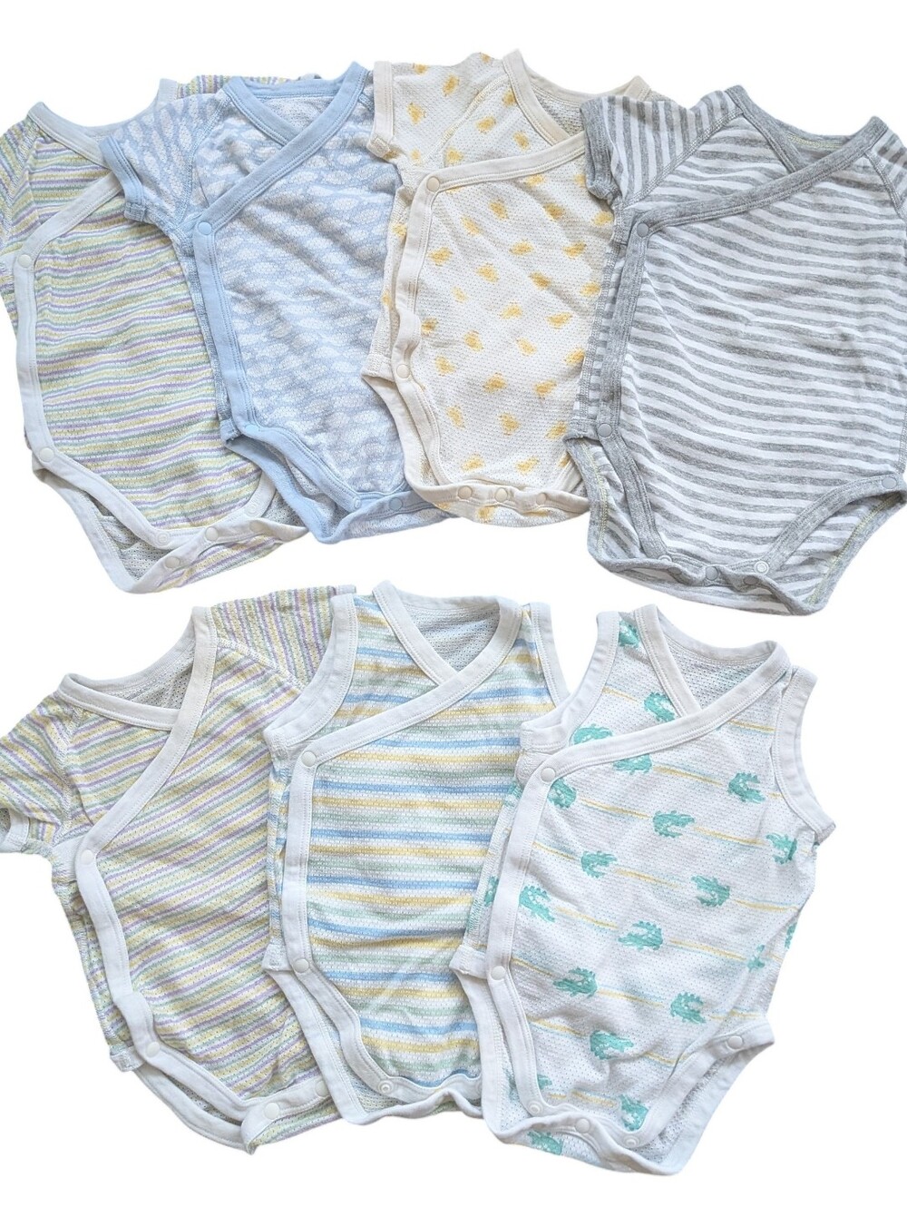 Bundle (7) Uniqlo Baby 100% Cotton Open Front Bodysuit 3-9 Months Breathable